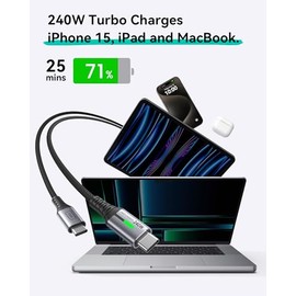INIU Cable USB C a USB C de 240 W, [6.6 pies+6.6 pies] Cable de carga rápida tipo C | Nylon Braided, Fast Charging, LED Indicator, USB-C Data Transfer