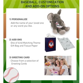 DolliBu Long Leg Elephant Stuffed Animal with Baseball Plush - Huggable Elephant, Great Gifts for Kids Who Love Baseball, Cute Safari Animal Plush with Plush Baseball Toy for Kids, Adults - 10.5 Inch