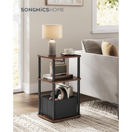 SONGMICS HOME SONGMICS HOME Side Table, 3-Tier Nightstand with Storage, End Table with Fabric Basket, for Bedroom, Living Room, Steel Frame, Superfast Toolless Assembly, Modern, Ebony Walnut ULET286K01