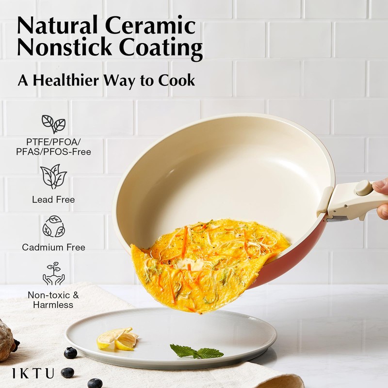 IKTU Ceramic Pots and Pans Set Non Stick Pink, 19