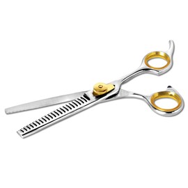 Sharf Professional Thinning Shears: Sharp 440C Japanese Steel Chunkers, 6.5" 22-Teeth Gold Touch Dog Grooming Scissors with Easy Grip Handles