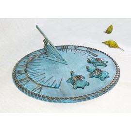 Brass Decorative Sundial 10" Inches Wide - with 3 Turtles