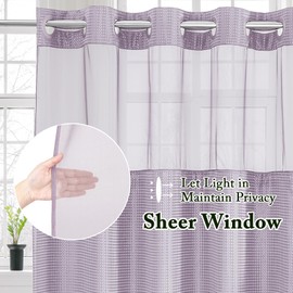 Gibelle Stall Small Shower Curtain 36x74, Waffle Weave Shower Curtain with Snap-in Fabric Liner Set, No Hooks Needed, Hotel Style with Mesh Top Window, Lavender