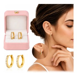 Arracadas Huggie Circonia Pavé Oro Laminado 10mm Elegante
