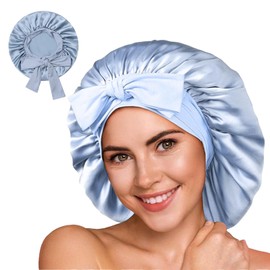 Women Satin Bonnet for Sleeping,Silk Bonnet for Sleeping, Double Layer Satin Lined Hair Bonnet with Hair Elastic Tie Band Night Cap