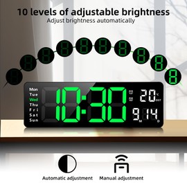 Koolertron Digital Clock 13-inch Large Display LED Wall Clock with Remote Control Countdown Dimmer Large Clock with DST Date Week Temperature