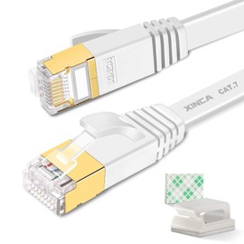 XINCA Cat 7 - Cable Ethernet plano con pinzas para cables, 100 pies Blanco