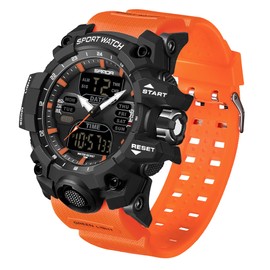 findtime Mens Sports Watch Military Watches for Men Waterproof Watch Mens Digital Watches Rugged Watch with LED Backlight Alarm Stopwatch, Black Orange
