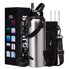 40oz Stainless Steel Water Bottle - Wide Mouth Vacuum Insulated Metal Water Bottle with Straw Lid & Paracord Handle, Sweat-Proof Water Flask Thermo Metal Mug with Strap for Gym Camping Hiking