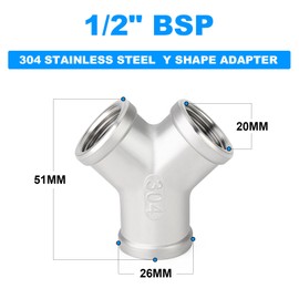 ERGAOBOY 5 Pieces 1/2 Inch BSP Female Thread 304 Stainless Steel 3 Way Y Shape T Piece Pipe Fittings