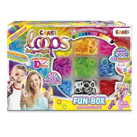 CRAZE loops Fun Box Loom Bands Set with 800 Rubber Bands, Clasps and Helpers - Make Your Own Necklaces, Rings and Bracelets - Mix of Colours
