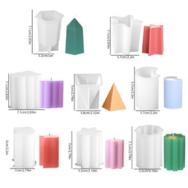 8 Pack Pillar Candle Molds for Candle Making, 3D Geometric Shape Pyramid Flower Stars Candle Mold, Silicone Epoxy Resin Casting Molds for DIY Soap & Candle Making, Perfect for Wedding Party Home Decor