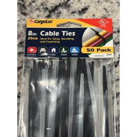 CargoLoc 8” Cable Ties Zip Ties Industrial Grade 100 Count No. 32481 Black White