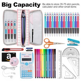Chelory Big Capacity Pencil Case Large Pencil Pen Bag Pouch 3 Compartment High Storage Pencil Cases for Girls Boys School Office Organizer Makeup Bag Men Women Adults Gifts (Plaid White)