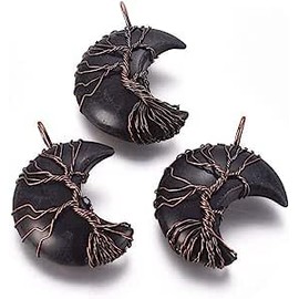 DanLingJewelry 3Pcs Natural Obsidian Wire Wrapped Charms Healing Crystal Chakra Reiki Gemstone Bead Charms for DIY Jewellery Making