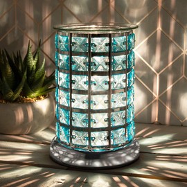 The Leonardo Collection LP46013 Cylindrical Desire Aroma Lamp | Silver & Teal Crystal Design | 1 Pc, Blue-green, One Size