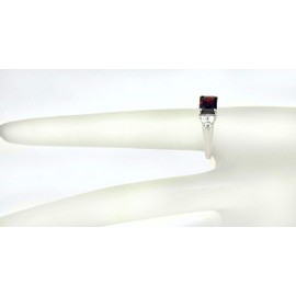 RB Gems 925 Sterling Silver Ring Genuine Gems Emerald-Cut 8x6 mm 2.5 Cts, East-West Setting, Rhodium-Plated Finish (Garnet, 9)