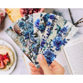 Vintage Natural Style Bookmark Colorful Flower Plant Bookmarks, 30PCS (Blue)