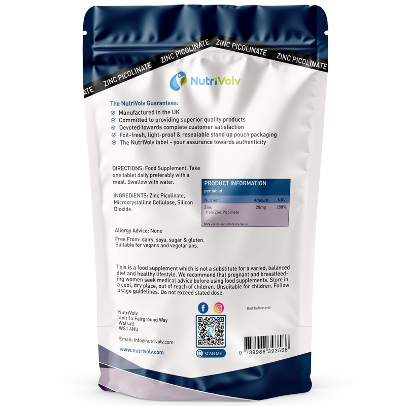 Zinc Picolinate 28mg | 365 Tablets | 1 Year Supply