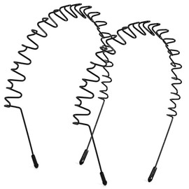 iFlyMars Asltw 2Pcs Metal Headband, Zig Zag Headbands for Women, Unisex Black Wavy Spring Outdoor Sports Hair Band, Fashion Headwear Non Slip Hair Hoop Hair Accessories (Style B)