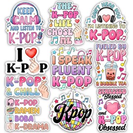 TODOLIA (10Pcs-3in) Funny K-Pop Sticker Pack, Cute Girly Korean Music Lover Sticker, K-Pop Fan Gift, Kdrama Kpop Decoration for Laptop Tablet Planner Water Bottle Helmet Car Vehicles
