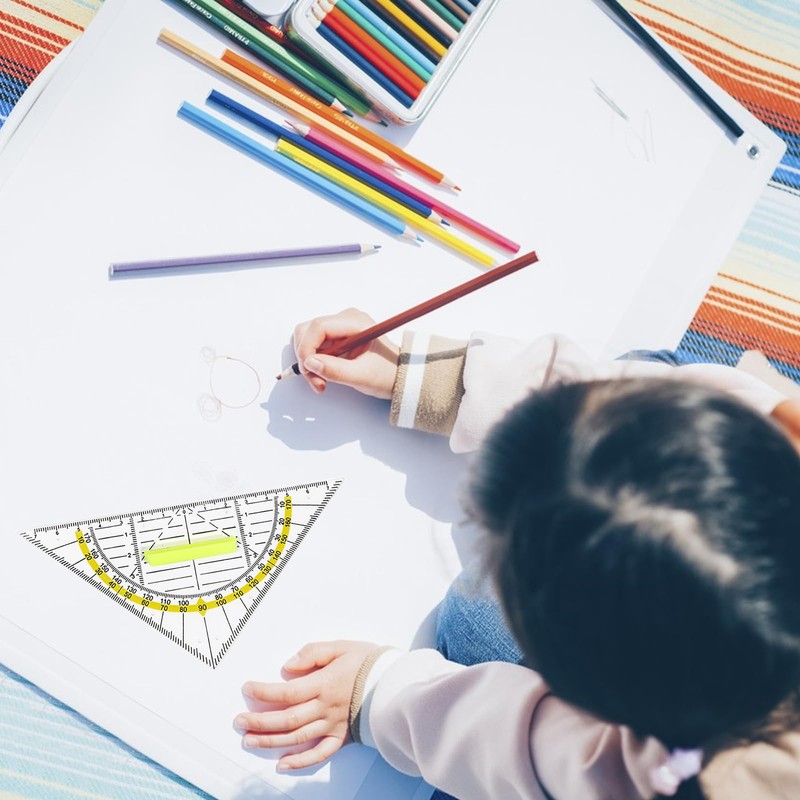 Set Square with Handle, 4 Pieces Drawing Triangle Protractor, 16