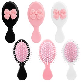 Framendino, 6 Pack Cute Bow Hair Brush Mini Detangle Massage Comb Travel Detangling Brush for Women Easy to Carry