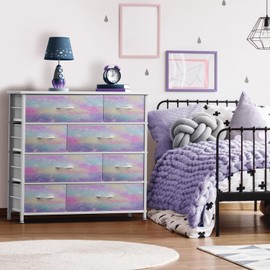 Sorbus Dresser with 8 Drawers - Furniture Storage Chest for Kid’s, Teens, Bedroom, Nursery, Playroom, Clothes, Toys - Steel Frame, Wood Top, Fabric Bins (Tie-dye)