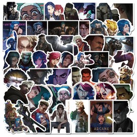 jixiejumo Arcane Stickers 50 Pcs, League of Game Legends Vinyl Merch, Waterproof Sticker Pack for Jinx Viktor, Water Bottle, Laptop, Party, Gift