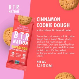 B.T.R. Nation Superfood Keto Protein Bars, Plant Based Vegan Protein - Cinnamon Cookie Dough ENERGY | 12 Pack| Low Carb, Low Calorie, Gluten Free, No Sugar Alcohols, Boosted with Superfoods