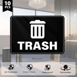 YIKIADA 10 Pack Trash Cans Stickers 10 × 7 Inches Vinyl Weatherproof Self Adhesive Recycle Sign for Waste Bins Home Business