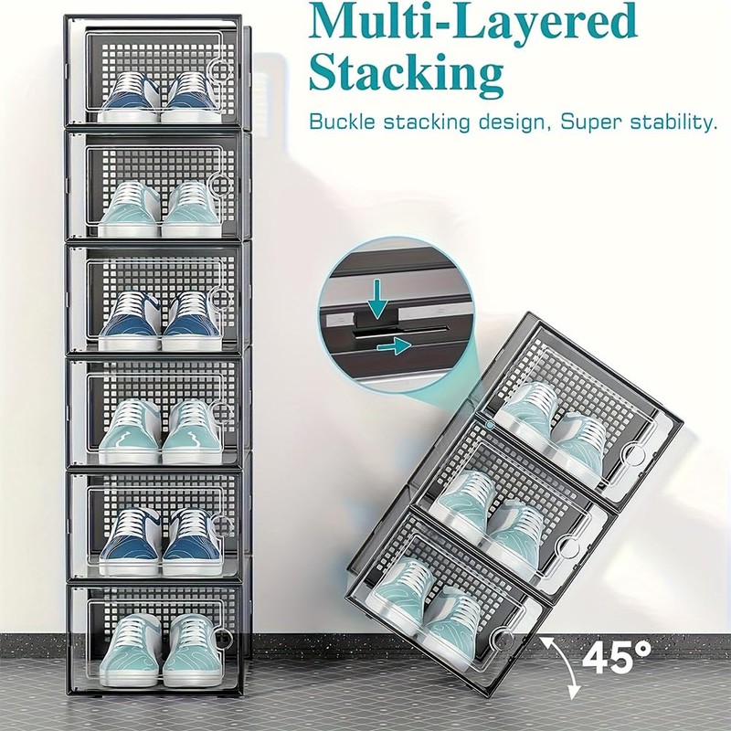 Ssiyiya Shoe Storage Box, 6pcs Clear Plastic Stackable Shoe Box
