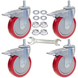 DICASAL 5 Inch Heavy Duty Stem Casters 360 Degree Swivel Thread Wheels with Metric Size M12-1.75 Screw Bolt Double Locking Brake Castor Wheel Load Capacity Upto 1200 Lbs Pack of Four