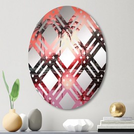 Palm Trees by the Shore with Ruby Reflections - Palms & Palm Trees Plaid Floral - 20x30 Inches - Oval Decorative Wall Mirror For Bathroom, Bedroom, Entryway, Living Room, Vanity Room and Modern Décor