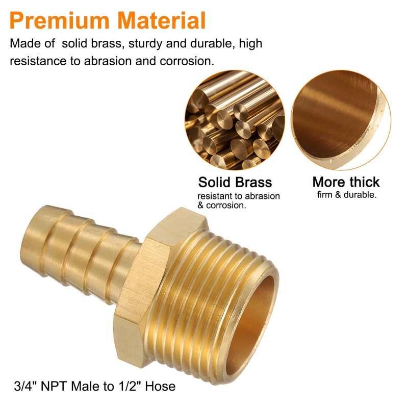 sourcing map 4pcs Brass Barbed Fitting 3/4" NPT Male to