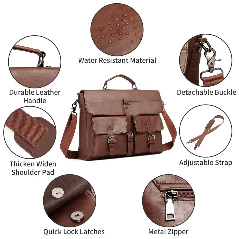Leather Messenger Bag for Men,Vintage Mens Laptop Bag Water Resistant
