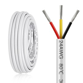 20FT 24 Gauge Wire 3 Conductor, 24AWG Electrical Wire, 24/3 Oxygen Free Stranded Tinned Copper Wire, Insulated Low Voltage Cable for LED Lamps Lights Automotive