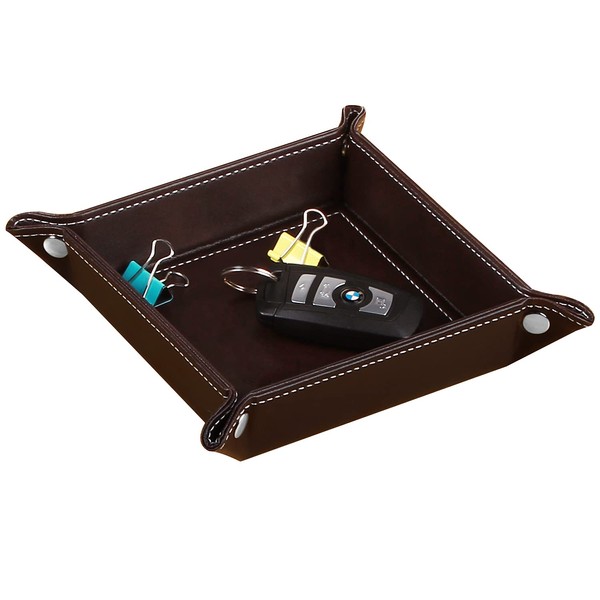YAPISHI Valet Tray Leather Catchall Jewelry Tray Dice Box Bedside Tray Key Phone Coin Change Watches and Candy Holder Sundries Entryway Tray