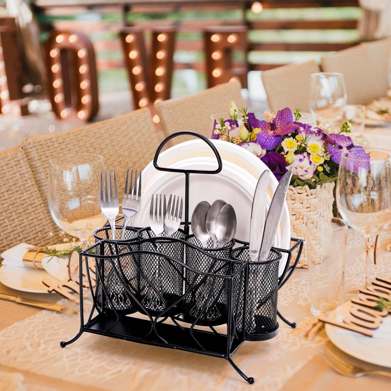 Bekith Silverware Caddy Paper Plate Napkin Holder, Utensil Caddy with
