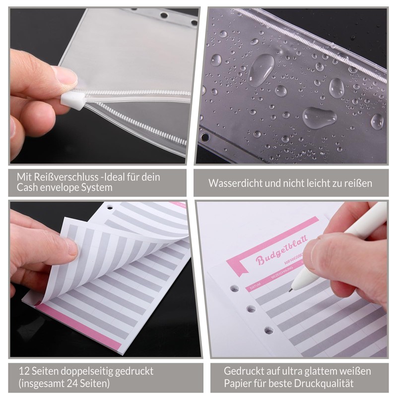 KONVINIT Budget Planner German, A6 Budget Binder with Money Envelopes