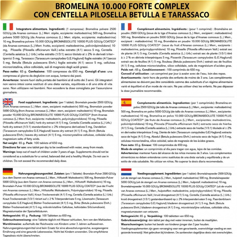 BROMELINA 10.000 GDU/g GASTROPROTETTA CON BROMELINA 5000 GDU/g CENTELLA PILOSELLA