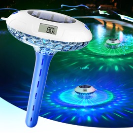 BALDR Pool Thermometer Floating Easy Read, Solar Ponds Thermomter with 8 RGBW Color Modes, Dual Digital Displays & IPX7 Waterproof for Ponds Water Gardens & Inground Above Ground Pools (Darkblue)