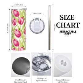 amepay Tulip Floral Stainless Steel Insulated Tumbler with Lid - 20oz Pink Flower Travel Mug, Reusable Metal Straw & Brush, Double-Wall Vacuum Bottle Cup for Hot and Cold Drinks, Gifts Women