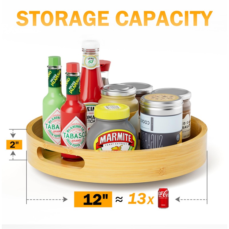 Lazy Susan Organizer Homerays 12 Inch Non-Skid Bamboo Lazy Susan