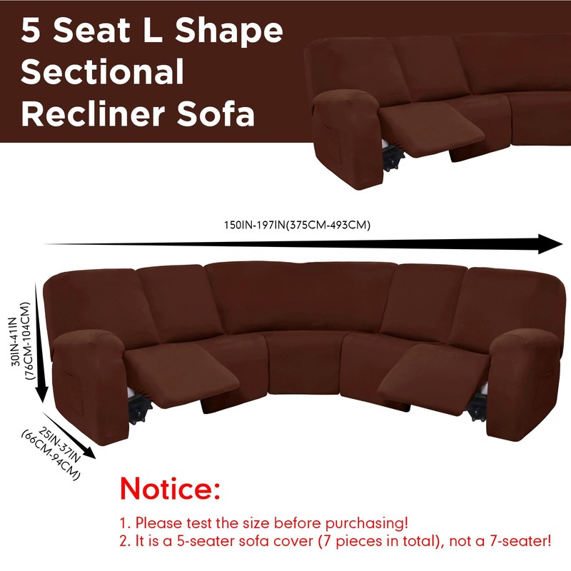 Peryiter 7 Pcs L Shape Sectional Recliner Sofa Covers 5