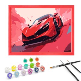 Zimrobin Paint by Numbers from 5 6 7 Years Girls and Boys, Paint by Numbers for Children with Frame, 3 Brushes and Acrylic Paints, 18 x 24 cm (Red Cool Cars