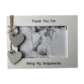 Handcrafted Thank You For Being My Godparents Gift Photo Frame 6x4 Landscape White Grey Wooden Hearts