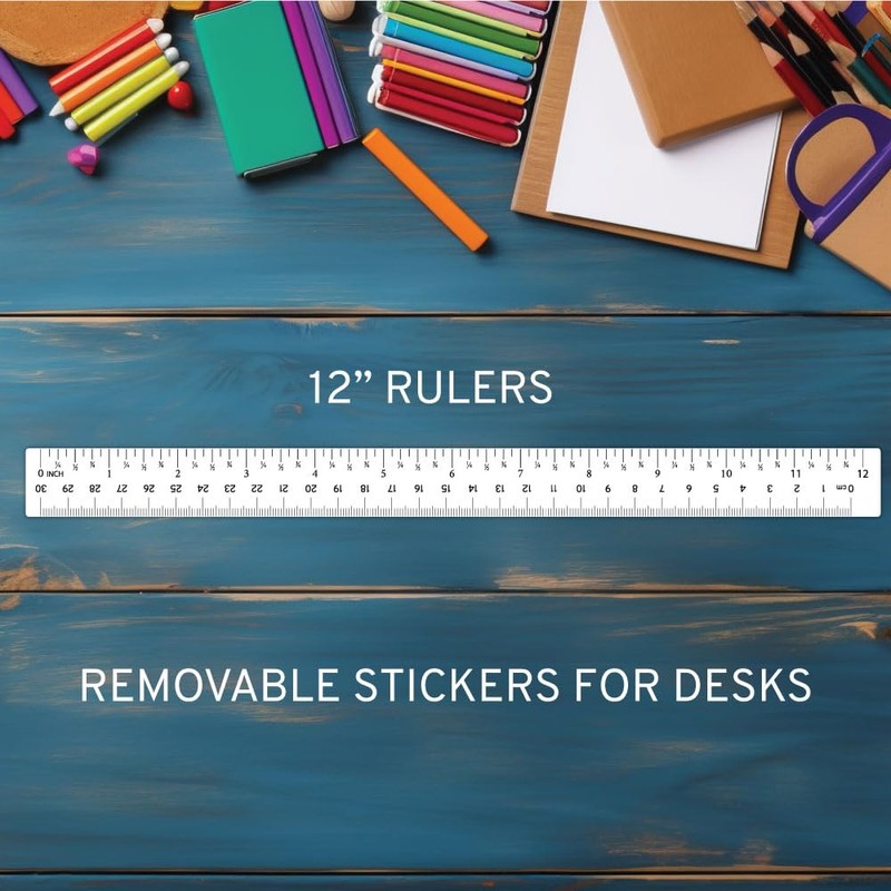 Removable Stickers - 12" Rulers for School, White Rulers with