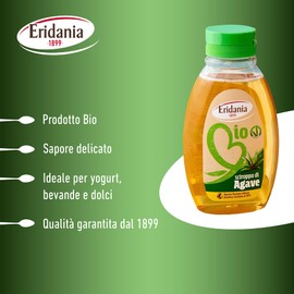Eridania Bio, Sciroppo d'Agave 350 gr, Gusto Delicato e Leggero da Agricoltura Biologica, Dolcificante Naturale Ideale come Sostitutivo Zucchero per Dolci Bevande