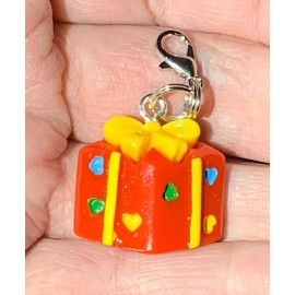 Red Birthday Christmas Just Because Present Charm Zipper Pull & Keychain Add On!
